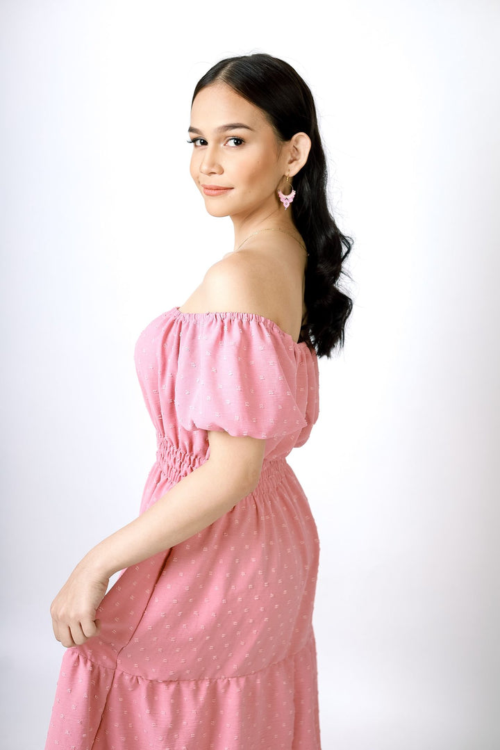 A lady wearing Beauty Lyfe Dress Michelle "2-Way" Dress Pink Model