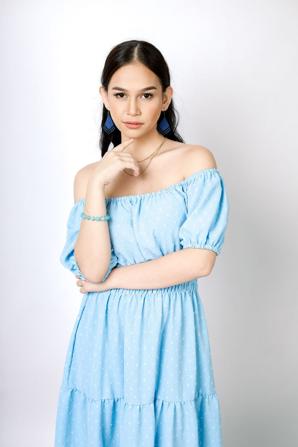 A lady wearing Beauty Lyfe Dress Michelle 2-Way Dress Light Blue Model