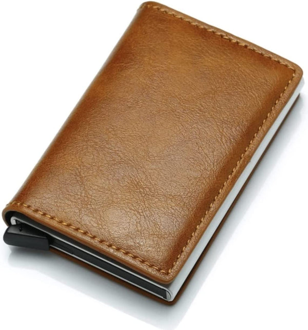 Men's Genuine Leather Wallet RFID Blocking Automatic Pop Up Credit Card Holder Case